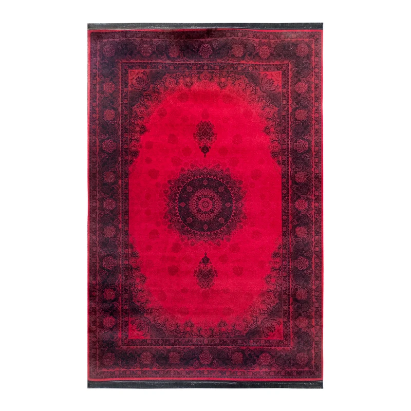 فرش ماشینی 700 شانه فرش مشهد زمینه لاکی حاشیه لاکی مدل 871313