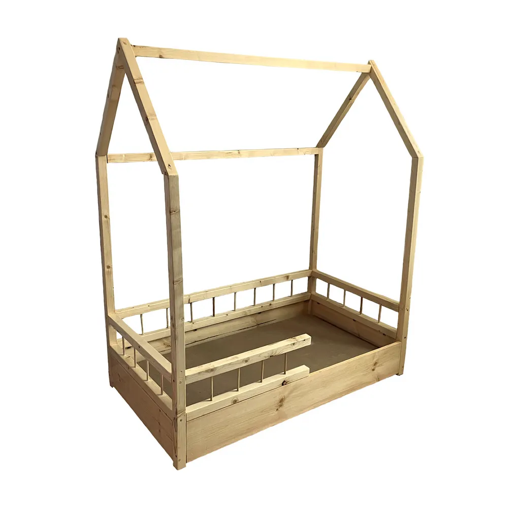 تخت خواب یک نفره روستیک دکور مدل خانه سایز 90x190 سانتی متر