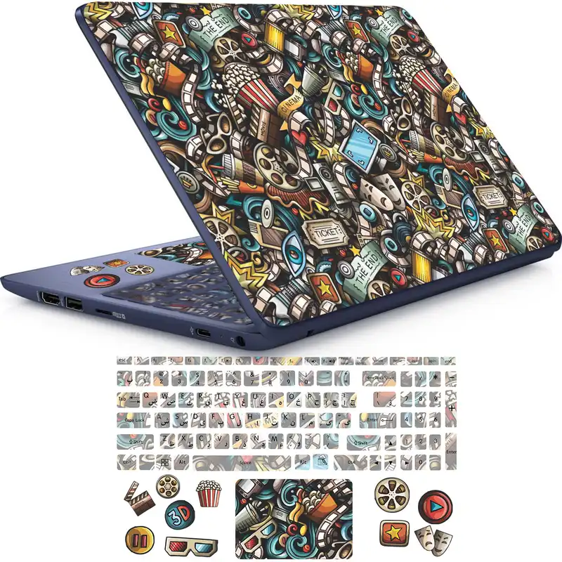 استیکر لپ تاپ راتیانا مدل cinema01 مناسب برای لپ تاپ 15 تا 17 اینچ به همراه برچسب حروف فارسی کیبورد