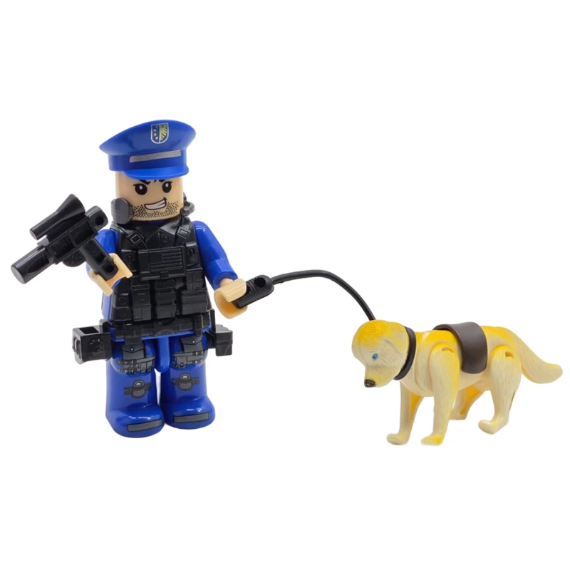 فیگور ناب سل مدل پلیس و سگ لگویی همراه با کلت کد police002 ارتفاع 10 سانتی متر