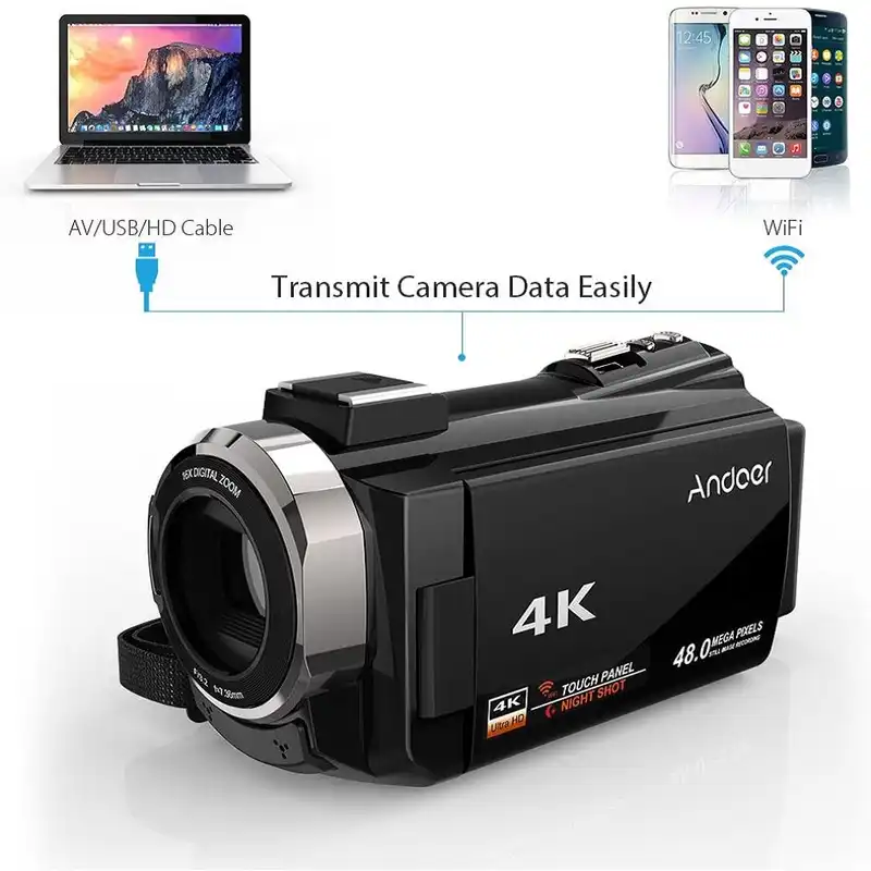 دوربین فیلم برداری آندویر مدل 4K Portable 48MP 16X Digital Zoom