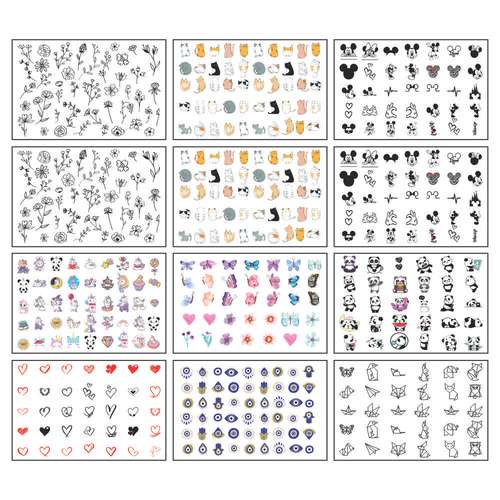 برچسب لنز ناخن طرح قلب گل پروانه مدل N12202 مجموعه 12 عددی