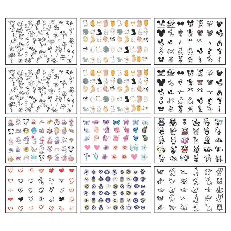 برچسب لنز ناخن طرح قلب گل پروانه مدل N12202 مجموعه 12 عددی