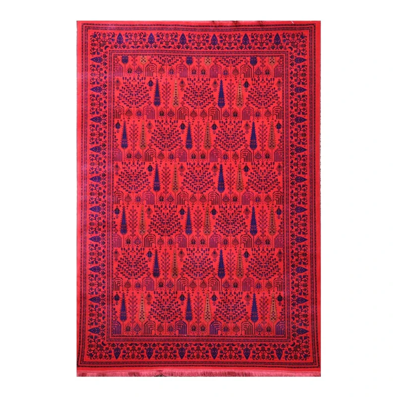 فرش ماشینی 700 شانه فرش هیوا زمینه لاکی حاشیه لاکی مدل 6621 کلکسیون هرمز  