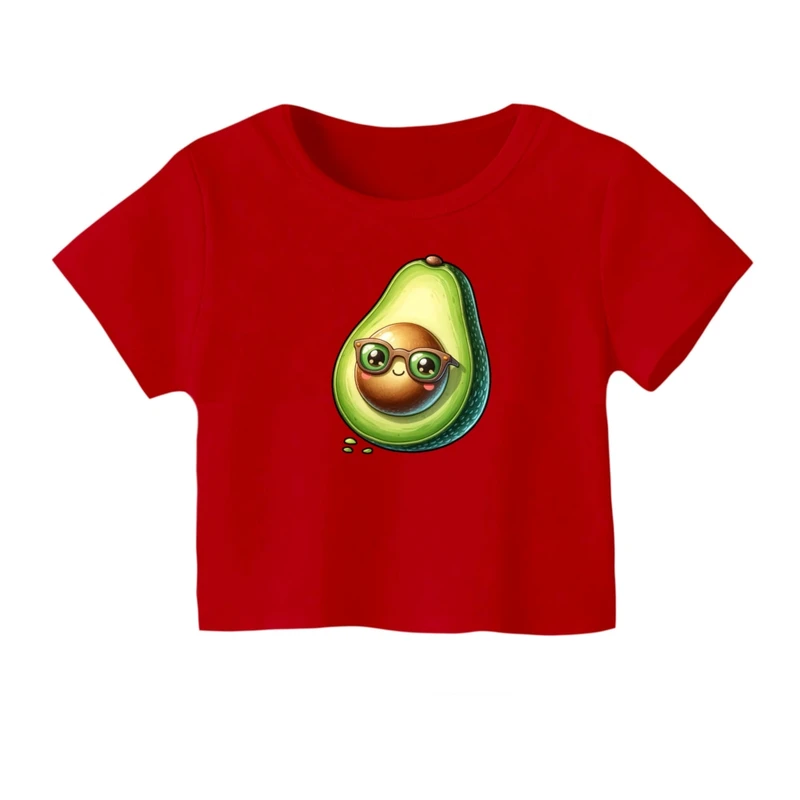کراپ‌ تی‌شرت آستین کوتاه زنانه مدل آووکادو عینکی