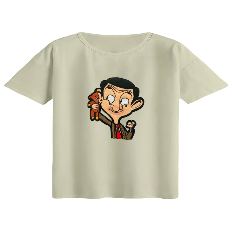 کراپ تی‌شرت آستین کوتاه زنانه مدل مستربین و خرسش