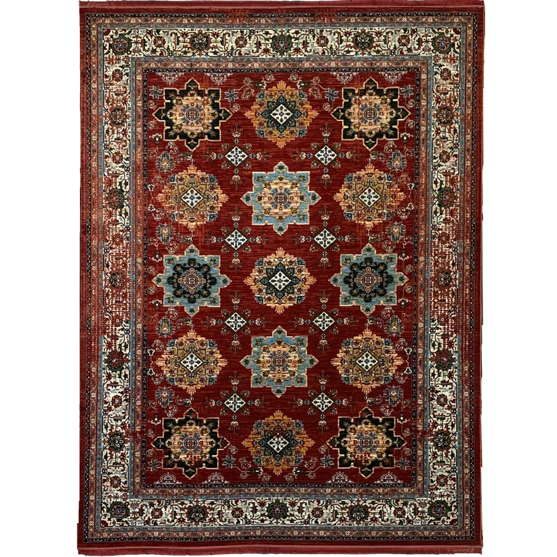 فرش ماشینی 700 شانه لک لک  زمینه لاکی حاشیه کرم مدل 1711