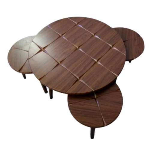 میز جلومبلی مدل گرد پایه چوب کد 8005 مجموعه 4 عددی