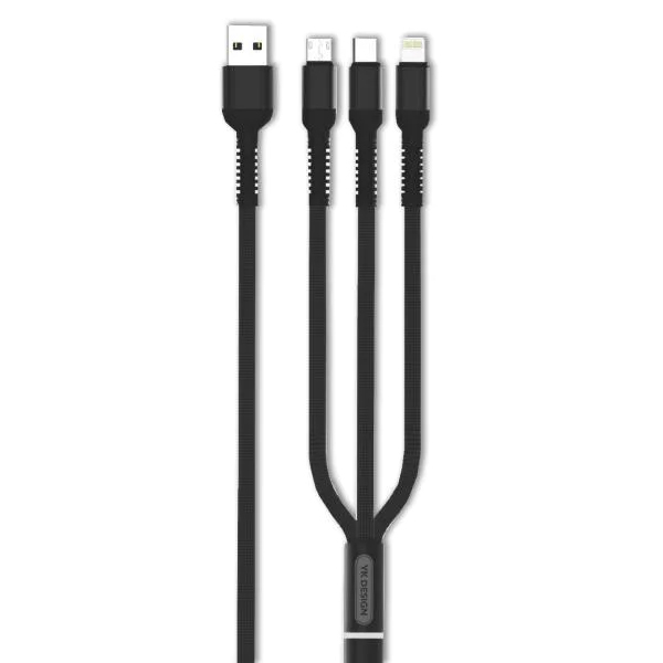 کابل تبدیل USB به MicroUSB/لایتنینگ/USB-C مدل YK-S20 طول 1.2  متر