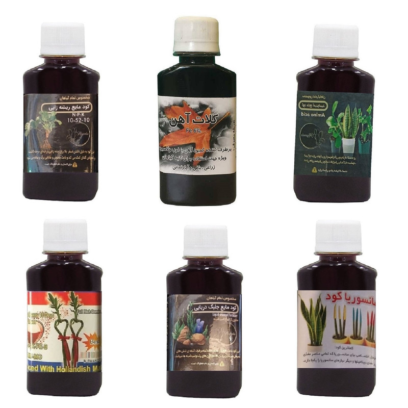 کود مایع فسفر ریشه زایی 10-52-10 و کلات آهن و امینو اسید و کود بامبو و کود جلبک دریایی و کود سانسوریا مدل life drop حجم 120 میلی لیتر