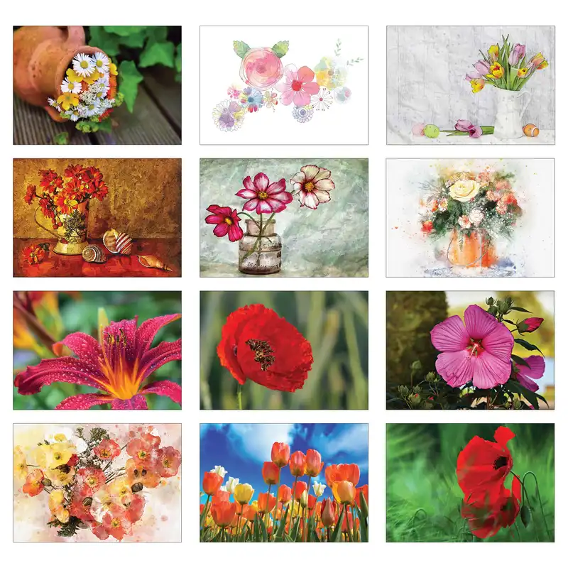 کارت پستال طرح گل مدل PC017 مجموعه 12 عددی