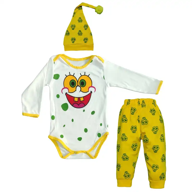 ست 3 تکه لباس نوزادی مدل باب اسفنجی کد M144