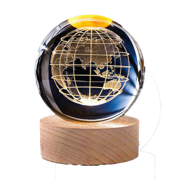 چراغ خواب مدل گوی کریستالی طرح زمین سایز 6 سانتی متر