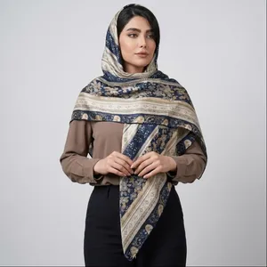 روسری زنانه حریر ابریشم مجلسی گل‌دار کد 134