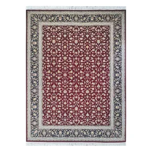 فرش ماشینی 700 شانه مشهد زمینه لاکی حاشیه سرمه ای طرح افشان کد 722002