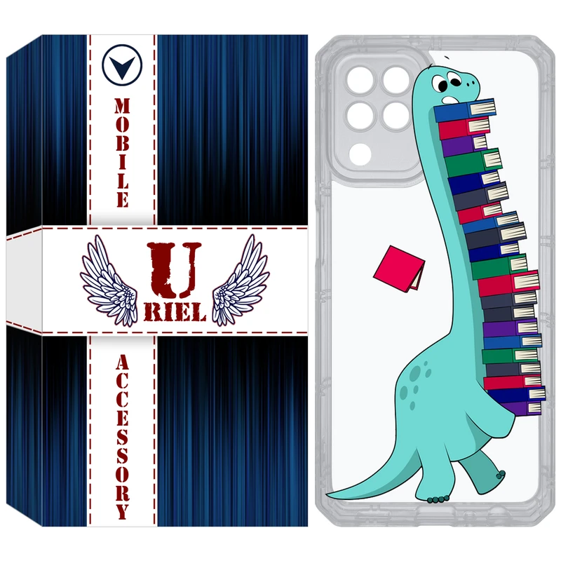 کاور یوریل مدل Clear کد 17 طرح دایناسور کتابخوان مناسب برای گوشی موبایل سامسونگ Galaxy A22 4G / M32 / M22