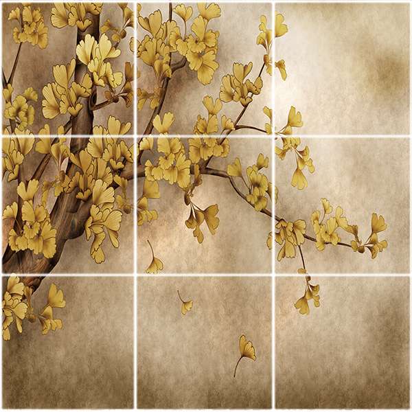 تایل سقفی طرح شاخه درخت طلائی کد 1498-9 سایز 60x60 سانتی متر مجموعه 9 عددی