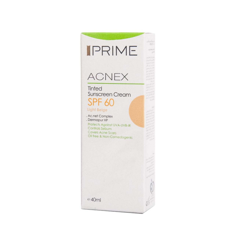 کرم ضد آفتاب رنگی پریم SPF60 مدل Acnex مناسب پوست های چرب حجم 40 میلی لیتر