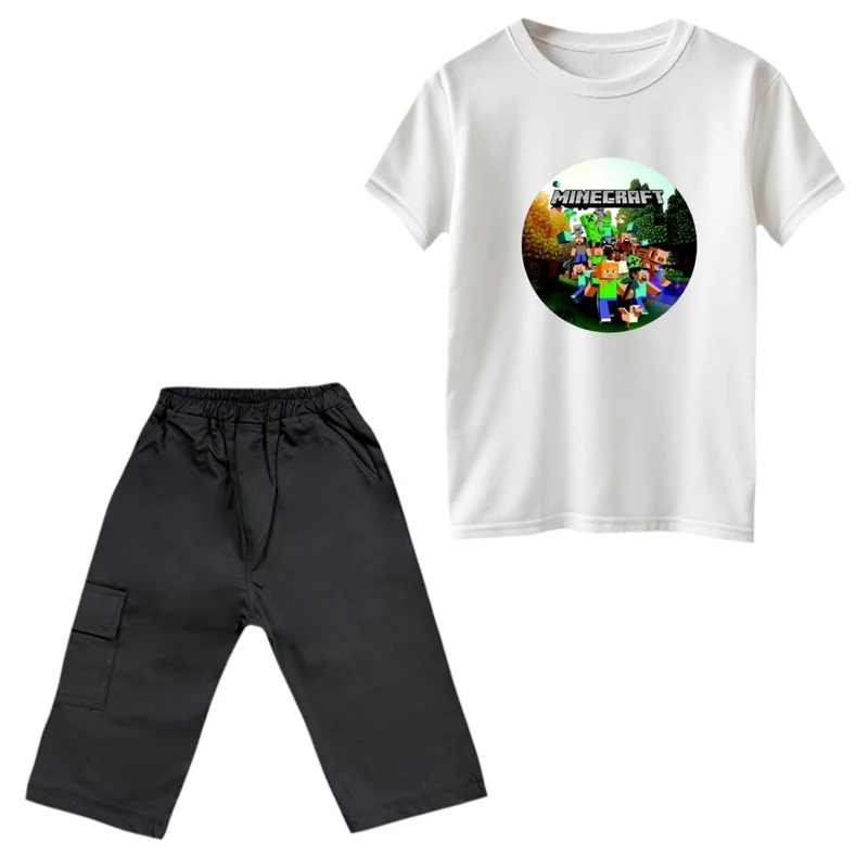 ست تی‌شرت و شلوارک پسرانه مدل ماینکرفت کد 2