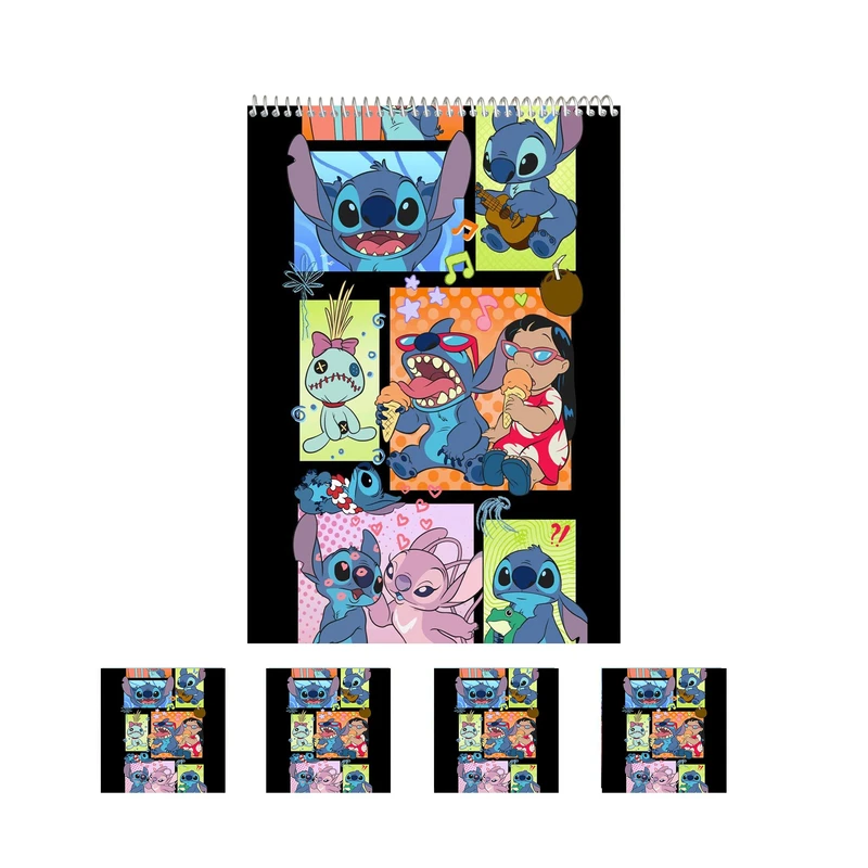 دفتر نقاشی 50 برگ مدل لیلو و استیچ کد 1 به همراه برچسب مجموعه 5 عددی