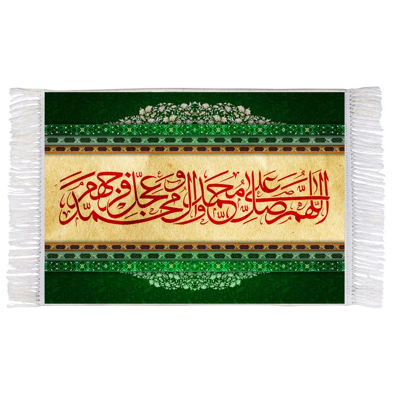فرش ماشینی دیوارکوب اطلس آبی مدل صلوات کد T4118