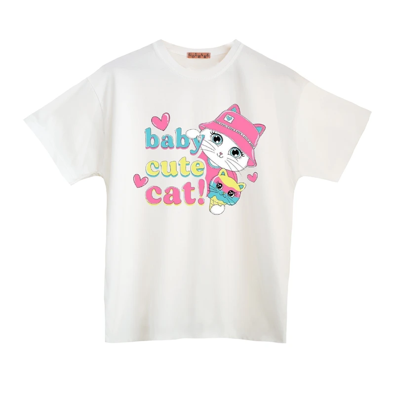 تی شرت آستین کوتاه دخترانه مدل گربه