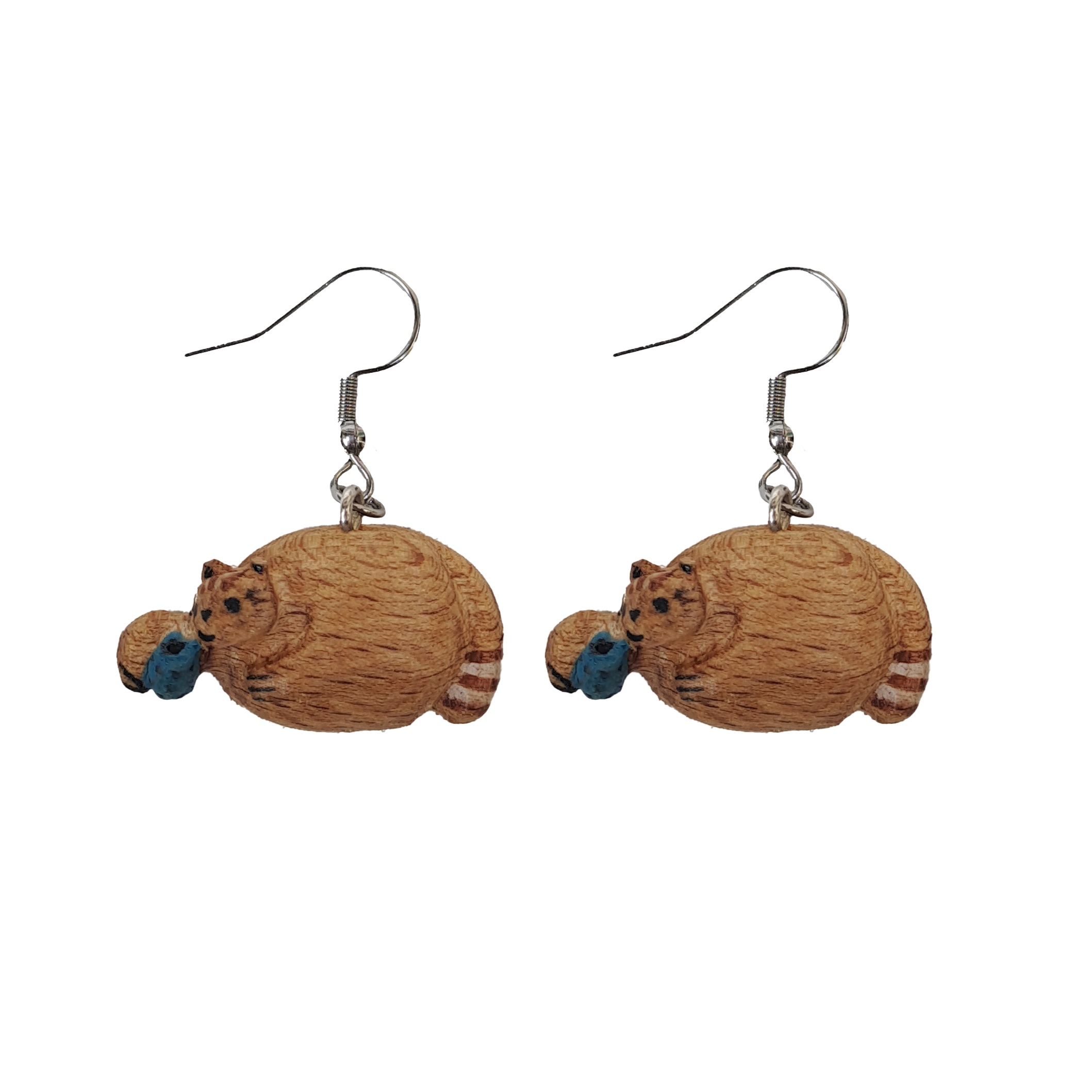 گوشواره دست ساز زنانه مدل گربه چوبی