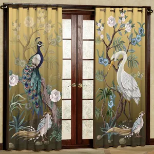 پرده مدل پلیکان و طاووس هازان پانچی کد 2716a سایز 140x200 سانتی متر