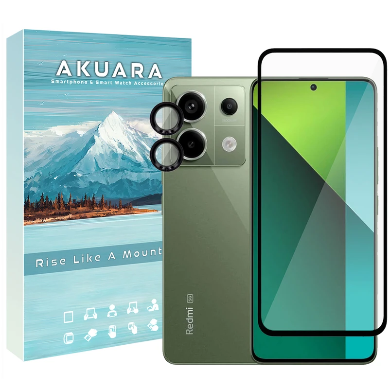 محافظ صفحه نمایش آکوآرا مدل Full-ring مناسب برای گوشی موبایل شیائومی Redmi Note 13 5G به همراه محافظ لنز دوربین