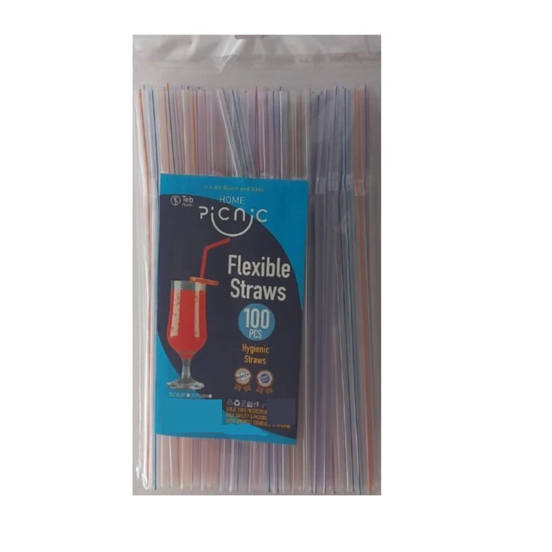 نی نوشیدنی یکبار مصرف پیکنیک مدل تاشو  بسته 100 عددی