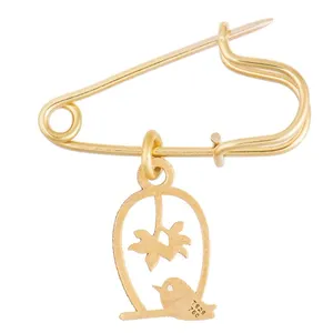 تخفیف سنجاق سینه طلا 18 عیار زنانه نیکان گلد مدل پرنده و قفس