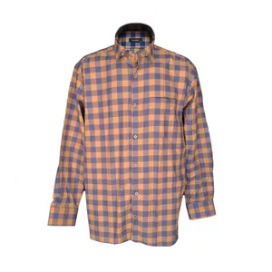 پیراهن آستین بلند مردانه مدل چهارخانه رنگ نارنجی
