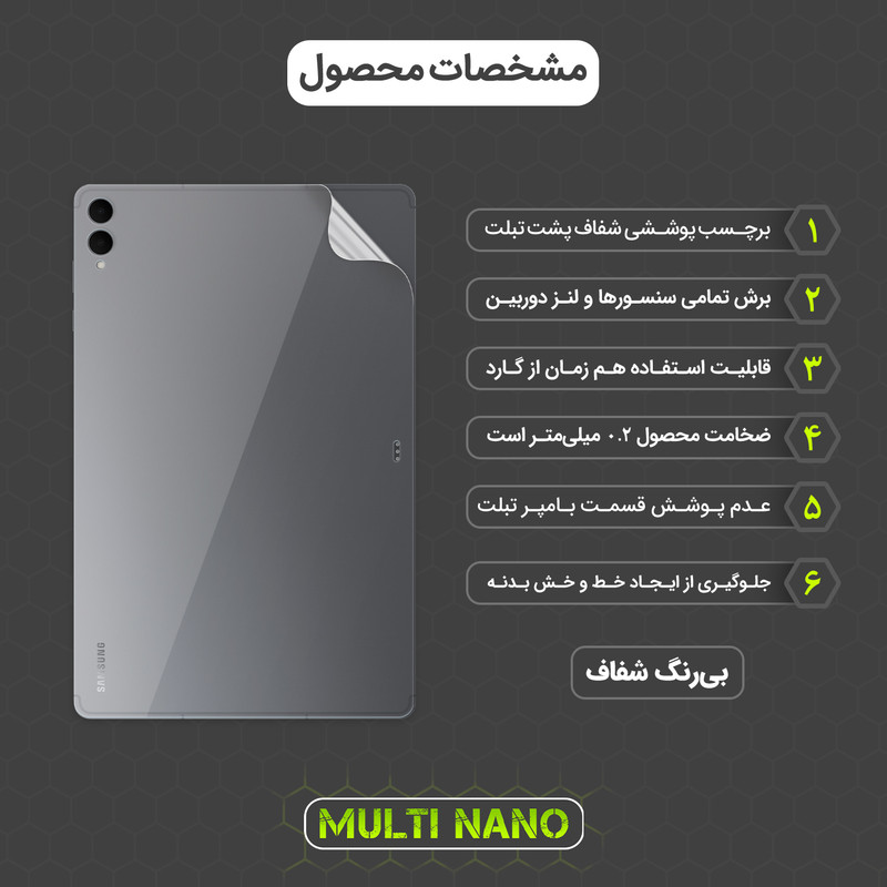 محافظ پشت شفاف نانو هیدروژل مولتی نانو مدل X-F1T مناسب برای تبلت سامسونگ Galaxy Tab S11 Ultra 14.6 Inch 2025