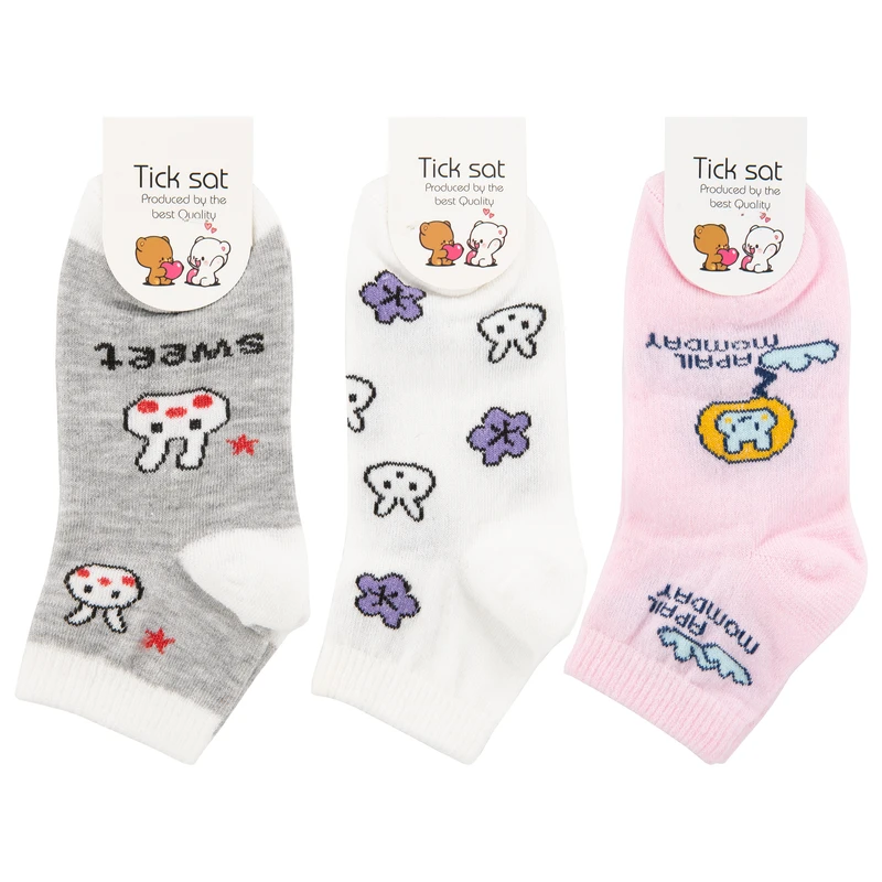 جوراب ساق کوتاه بچگانه تیک سات مدل TST16-5 مجموعه 3 عددی