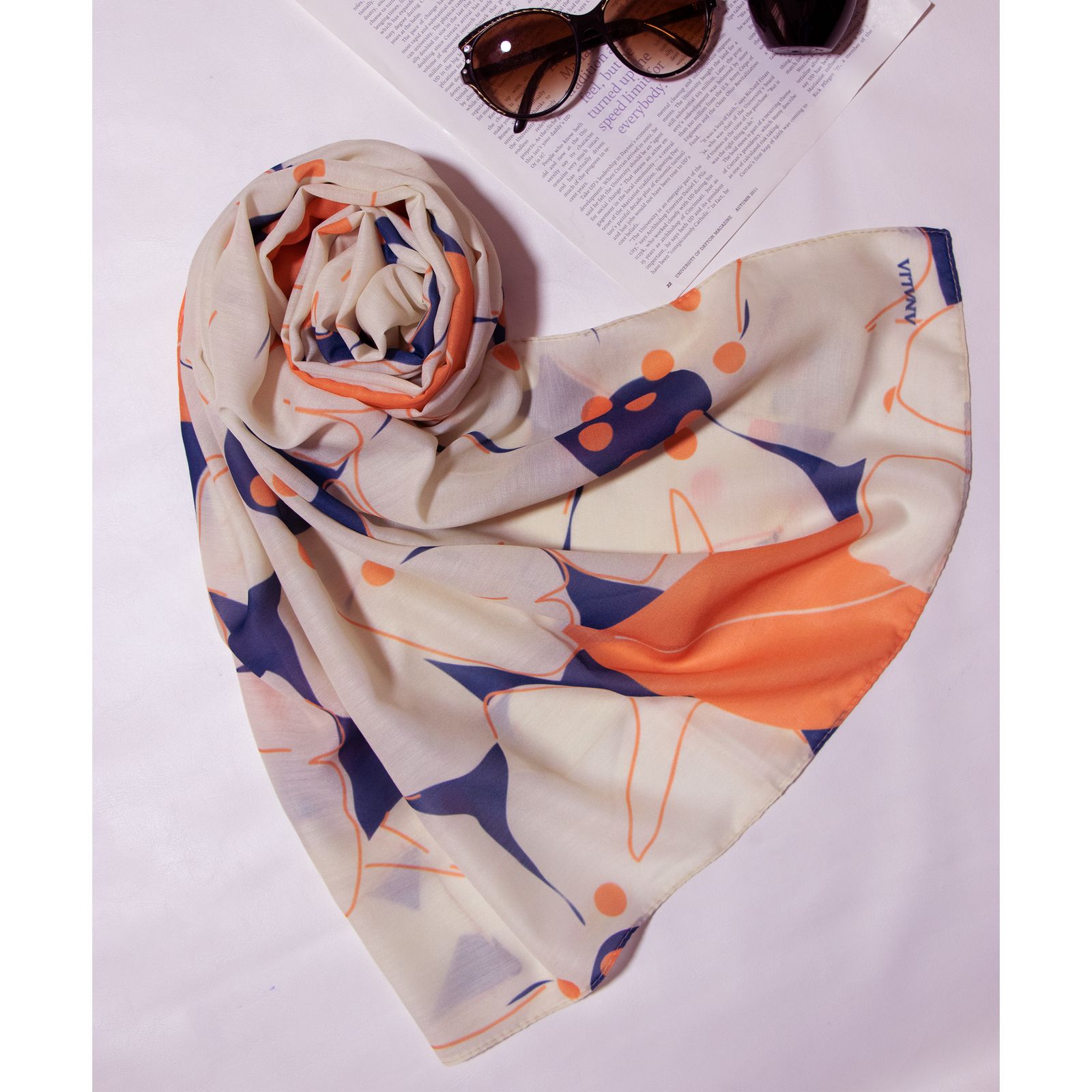 شال زنانه مدل نخ ابریشم خنک تابستانه با طرح گل درشت کد ana-1509 - - 5