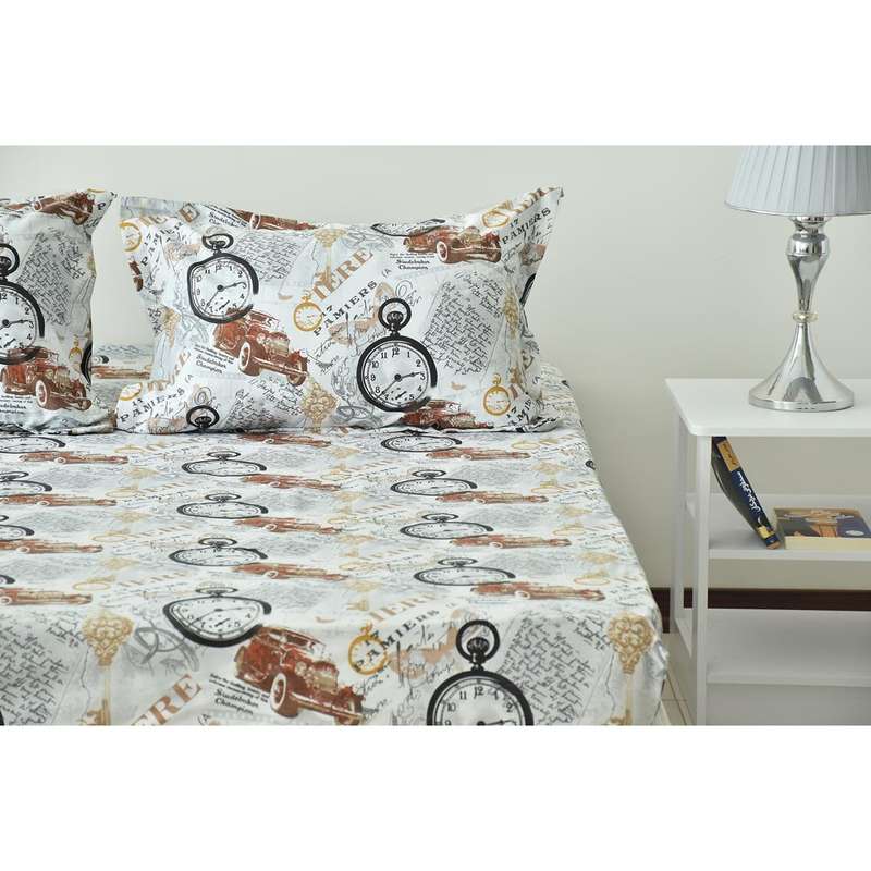 سرویس ملحفه بومرنگ مدل Clock-90 یکنفره 2 تکه