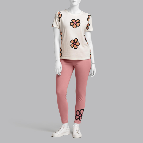 ست تی شرت آستین کوتاه و شلوار زنانه مادر مدل Rebecca رنگ صورتی