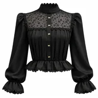 کراپ بلوز آستین بلند یقه ایستاده زنانه مدل دکمه پاپیونی