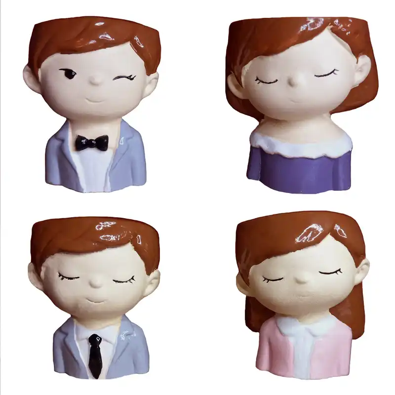 گلدان سرامیکی مدل عروسکی طرح دختر و پسر فانتزی مجموعه 4 عددی