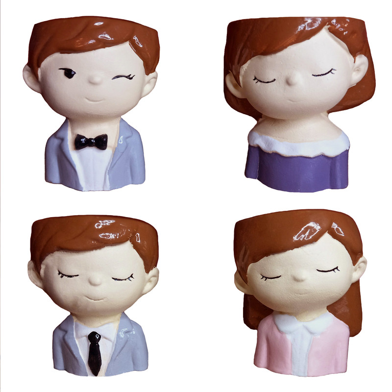 گلدان مدل عروسکی طرح دختر و پسر فانتزی مجموعه 4 عددی