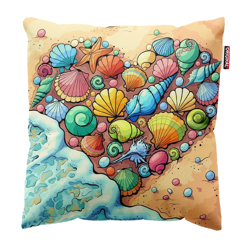 کوسن پاد آفرین مدل دریا طرح ساحل کشتی صدف کد PK402356 سایز 40*40 سانتی متر