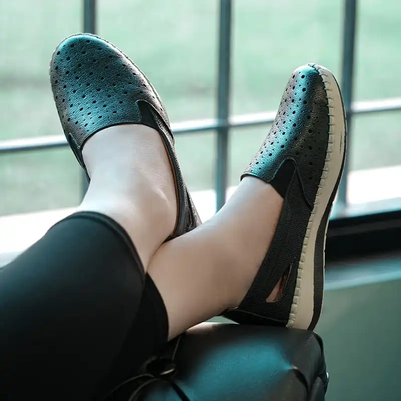 کفش روزمره زنانه مدل آنیس تابستانی تمام چرم رنگ مشکی