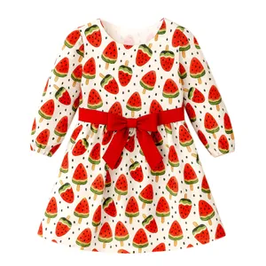 پیراهن آستین بلند یقه گرد دخترانه مدل بستنی هندوانه یلدا