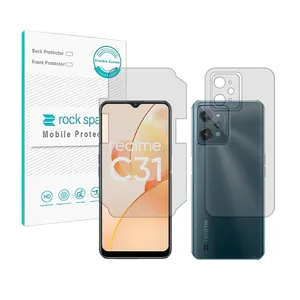 Rockspace HyGEL model transparent screen protector suitable for Realme C31 mobile phone along with the phone back protector