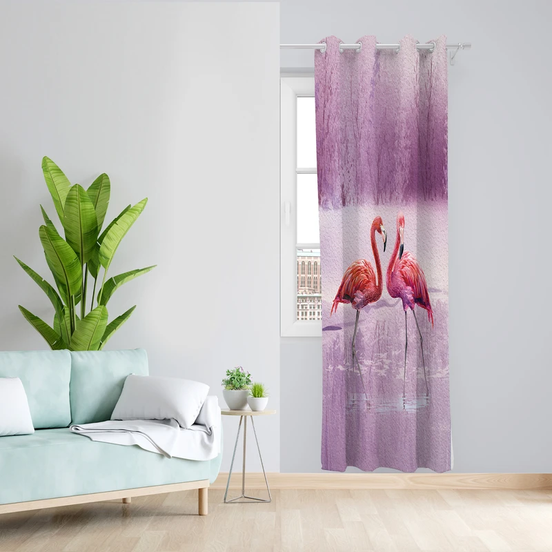 پرده طرح فلامینگو مدل مخمل پانچی کد 2487 z سایز 140x200 سانتی متر