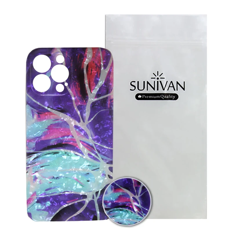 کاور سانیوان مدل یخی طرح ماربل مناسب برای گوشی موبایل اپل IPhone 13 Pro max به همراه پاپ سوکت