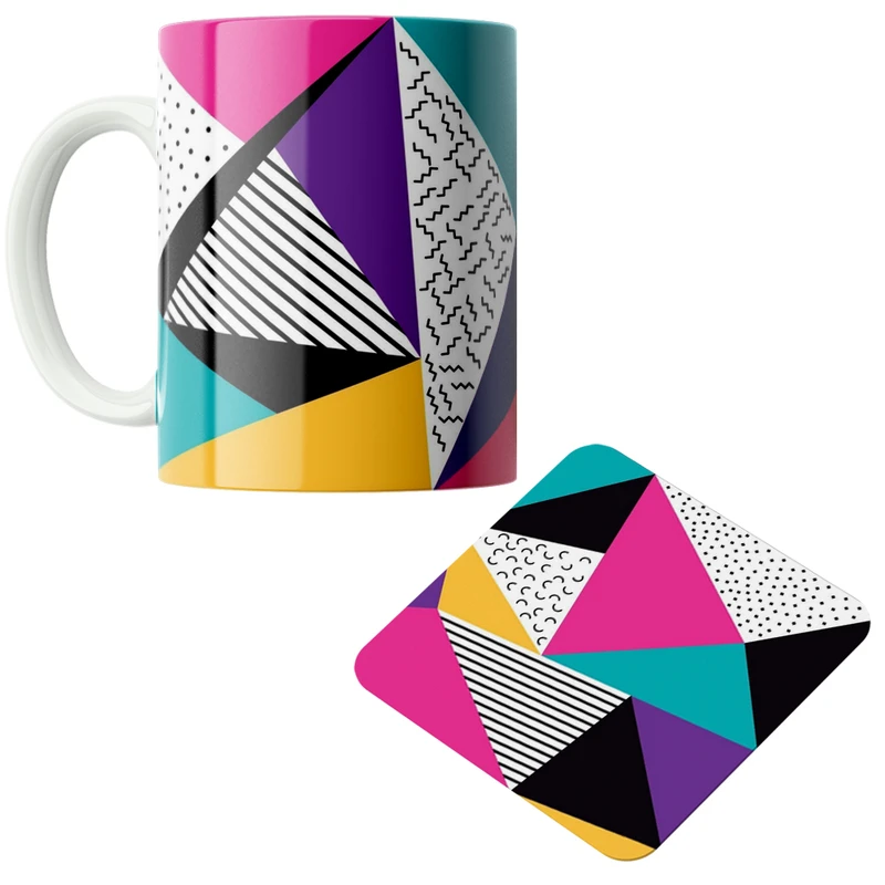 ماگ پاد آفرین مدل مثلث ها کد DKC493 به همراه زیر لیوانی