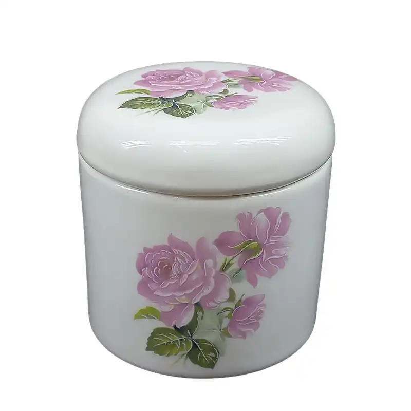 قندان سرامیکی مدل استوانه طرح گل رز بهشتی