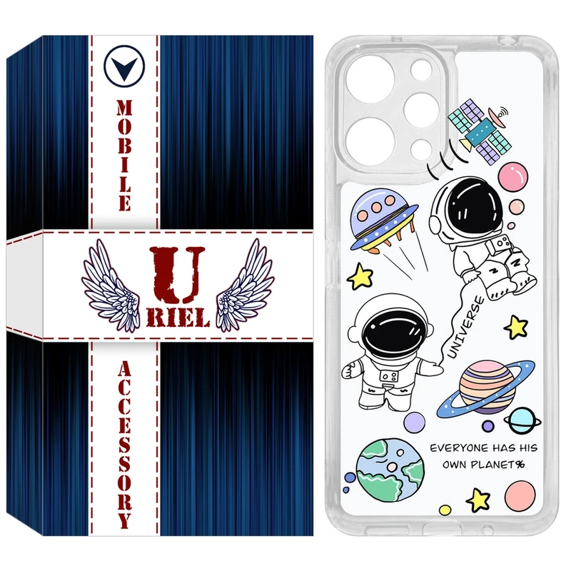 کاور یوریل مدل Clear کد 25 طرح فضانوردان مناسب برای گوشی موبایل شیائومی Redmi 12 4G / 12 5G