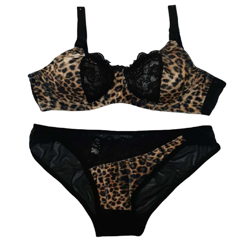 ست شورت و سوتین زنانه مدل مخملی پلنگی